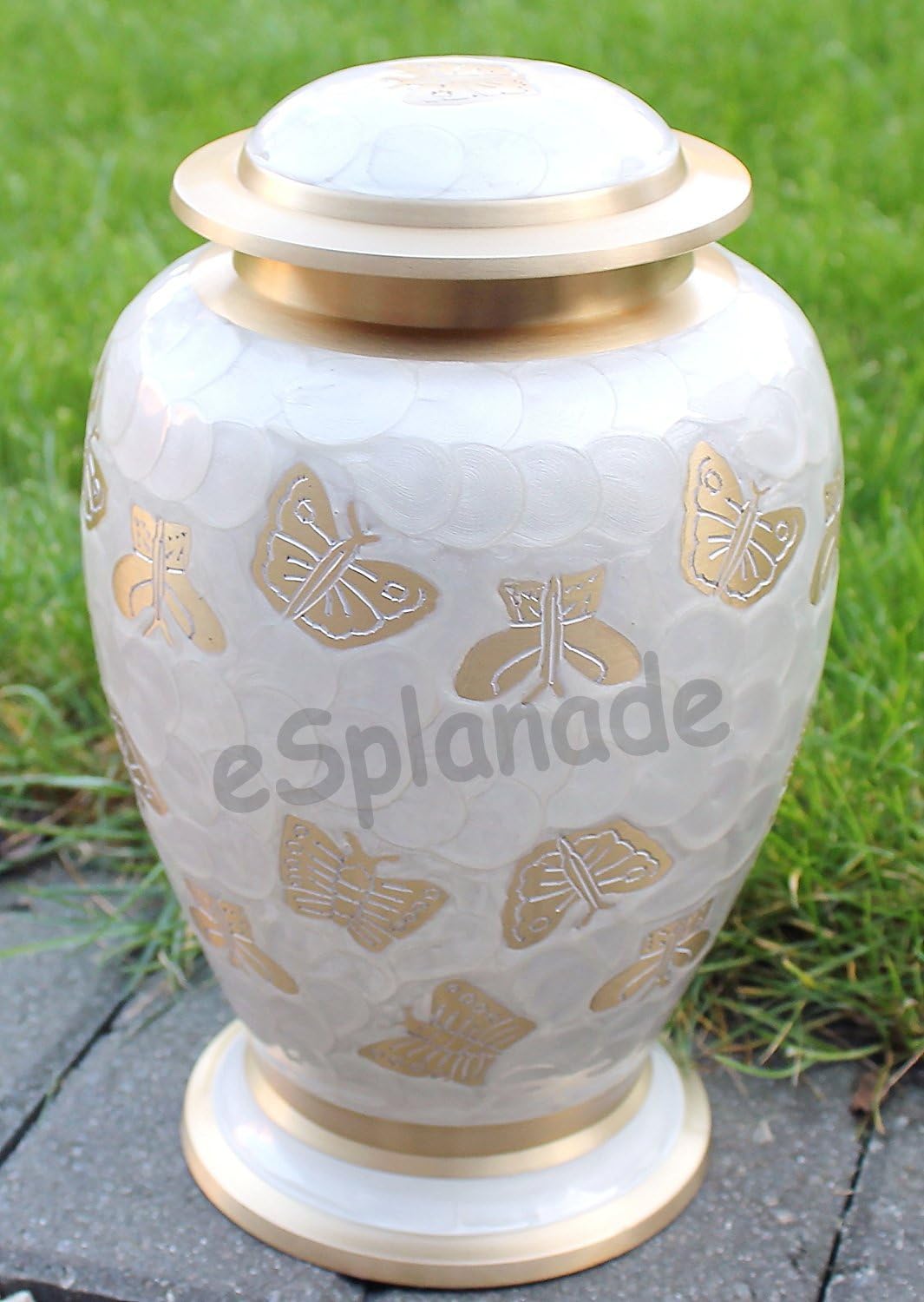 eSplanade White Brass Cremation Urn Memorials Container Jar Pot | Brass Urns | Metal Urn | Burial Urn | Memorial Urn (Full Size Butterfly)