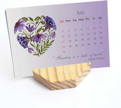 IVEI Wooden Calendar with Hexagon Shaped Pen Stand ‚Desk Organizer - Hand Painted Paper Calendar with Pen-Stand - Minimal Planner Desk Calendar for Office & Home - Budget Friendly Unique Gift