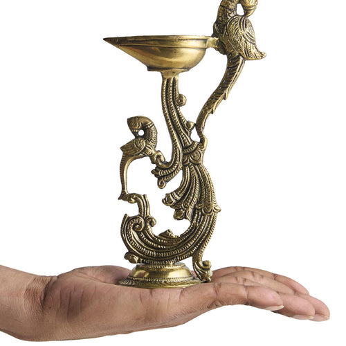 Esplanade Brass Peacock Design Diya - Traditional Festive Decor, Solid Heavy Brass Oil Lamp, Elegant Royal Aesthetic for Diwali, Wedding, Housewarming, Pooja Room - Handcrafted Decorative Showpiece