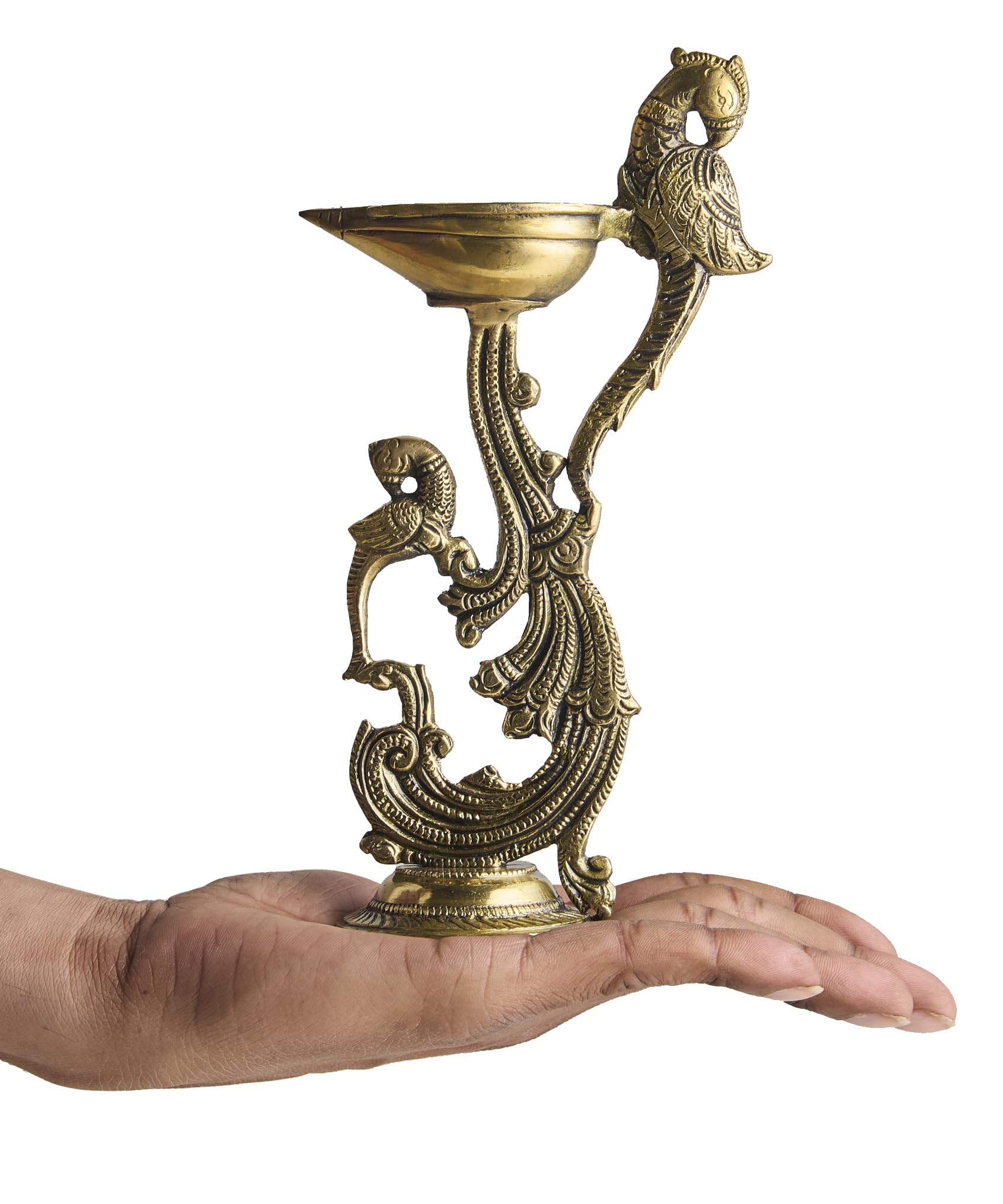 Esplanade Brass Peacock Design Diya - Traditional Festive Decor, Solid Heavy Brass Oil Lamp, Elegant Royal Aesthetic for Diwali, Wedding, Housewarming, Pooja Room - Handcrafted Decorative Showpiece
