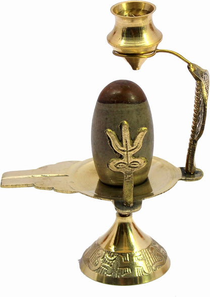 eSplanade Narmadeshwar Shiva Lingam Shiv Ling with Brass Water Pitcher and Trishul - 5.25" Inches