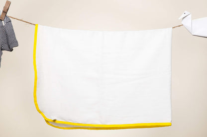Jacha & Bacha Pure Soft Cotton Dhoti Towels for Babies/Kids Set of 2 Towels-Yellow (Blue) | Light Weight Towels for Kids | Travel Friendly Bath Towels for Children