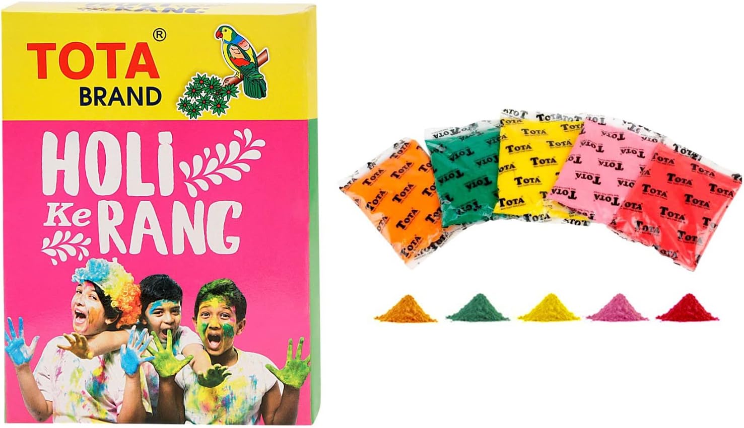 TOTA Holi Ke Rang Ð 5 Shades of Gulal Holi Colours for Gender Reveal | Red Orange Green Yellow Pink | 100% NonToxic Herbal Holi Color Gift Box Ð 375 Gm
