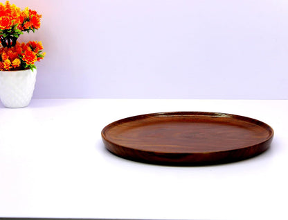 eSplanade Wooden Serving Tray Platter Thali Dining Plate for Home and Kitchen - Tableware Serveware | 12" Diameter - Brown