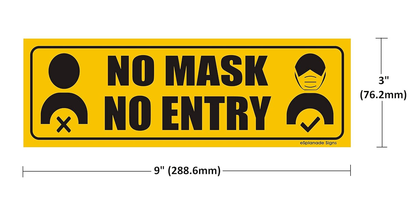 eSplanade No Mask No Entry Sign Sticker Decal - Easy to Mount Weather Resistant Long Lasting Ink Size (9" x 3")