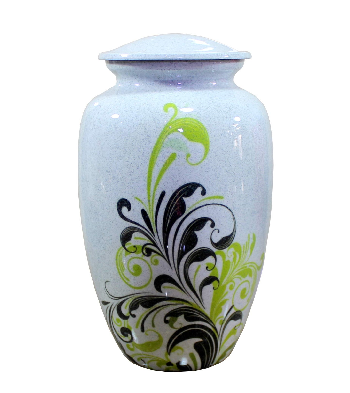 eSplanade Metal Cremation Urn Memorial Jar Pot Container | Full Size Urn for Funeral Ashes Burial | Swirl Flower Print | White - 10" Inches