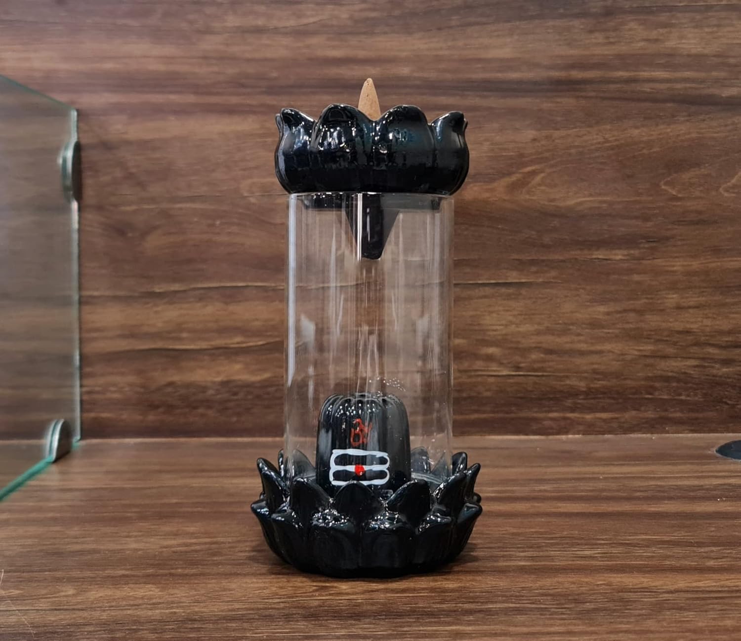 Shiv Ling Shiva Lingam Fog Smoke Fountain with 5 Scented Incense Cones | Resin - Black - 7.75" Inches