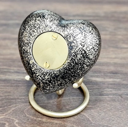 eSplanade Metal Mini Cremation Urn Heart-shaped Keepsake Memorial Jar Pot Container | Small Urn for Funeral Ashes Burial | Wave Textured Metal Keepsake with Stand | Multicolor - 2.75" Inches