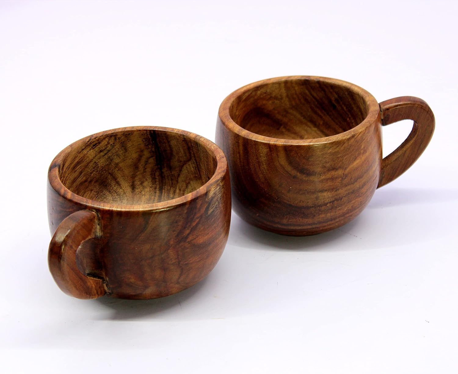 KLEO Wooden Tea & Coffee Cups Mugs | Set of 2-150 ml approx. - Wood - 2.5" & 4" Dia. - Brown