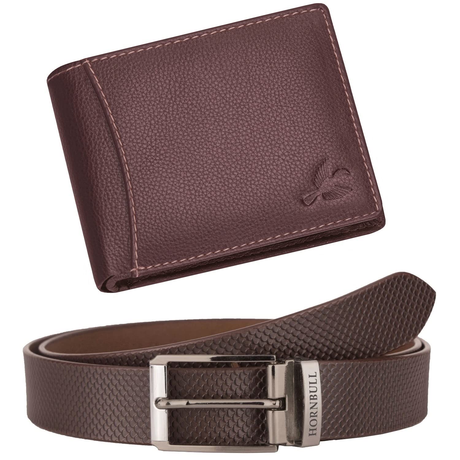 HORNBULL Leather Men's Combo Brown Wallet and Belt | Gift Combo for Men's | Diwali Gift Hamper Set for Men's | Wallets Men's Bw6995