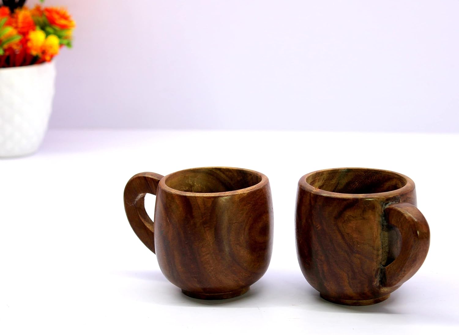 KLEO Wooden Tea & Coffee Cups Mugs | Set of 2-150 ml approx. - Wood - 2.5" & 4" Dia. - Brown
