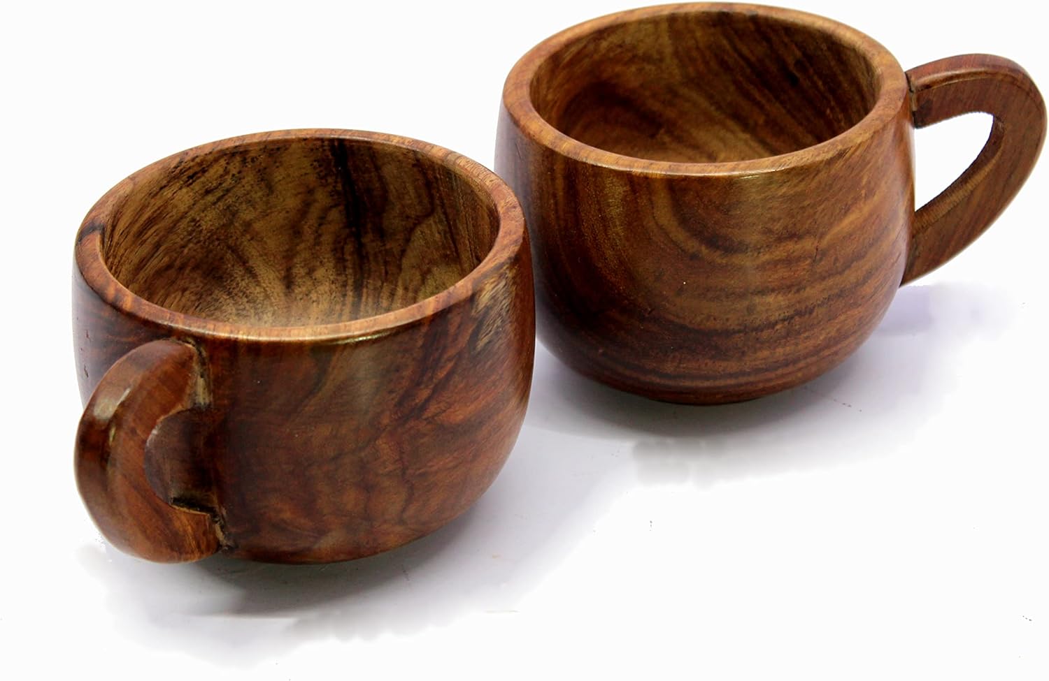 KLEO Wooden Tea & Coffee Cups Mugs | Set of 2-150 ml approx. - Wood - 2.5" & 4" Dia. - Brown