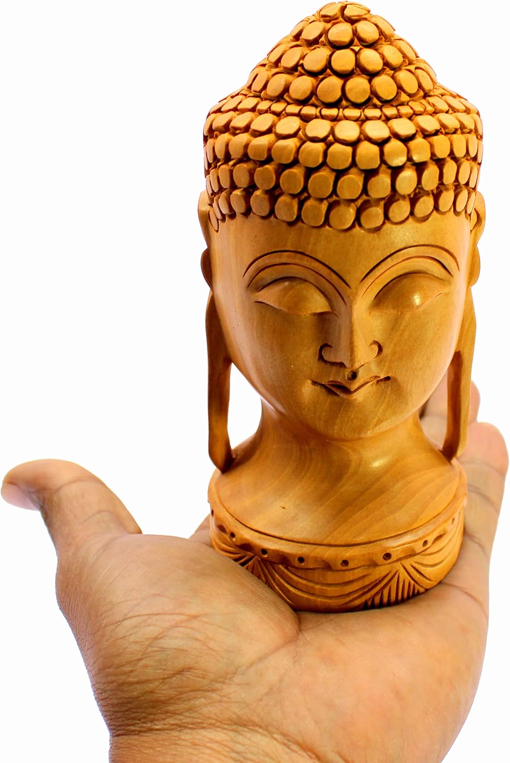 eSplanade Wooden Buddha Face Buddha Head Showpiece Buddhist Statue Sculpture Idol Figurine | Home Decor | Brown - 5" Inches