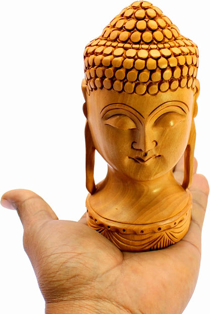 eSplanade Wooden Buddha Face Buddha Head Showpiece Buddhist Statue Sculpture Idol Figurine | Home Decor | Brown - 5" Inches