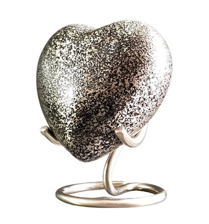 eSplanade Metal Mini Cremation Urn Heart-shaped Keepsake Memorial Jar Pot Container | Small Urn for Funeral Ashes Burial | Wave Textured Metal Keepsake with Stand | Multicolor - 2.75" Inches