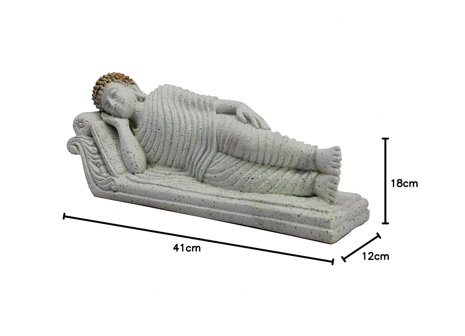 ESPLANADE Resin Sleeping Reclining Buddha Tibetan Buddhist Idol Statue Figurine - Home Decor - White - 16.5" Inches