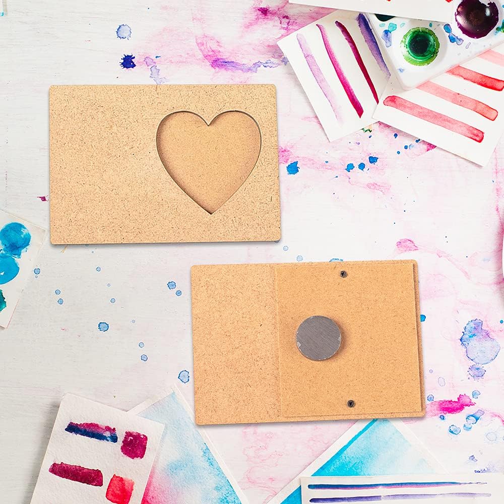 IVEI DIY Rectangle Photo Magnets -Plain MDF Photo Frame Fridge Magnet Blanks Cutouts - Rectangle Shaped Magnets for Painting Wooden Sheet Craft, Decoupage, Resin Art Work & Decoration