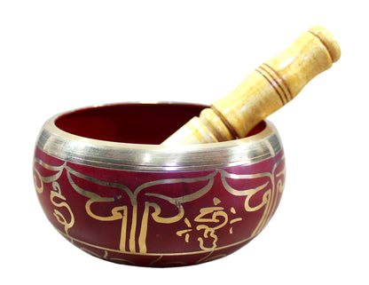 eSplanade - Singing Bowl Tibetan Buddhist Prayer Instrument with Striker Stick | OM Bell | OM Bowl | Meditation Bowl | Music Therapy (Red)  4, 5,6 Inches