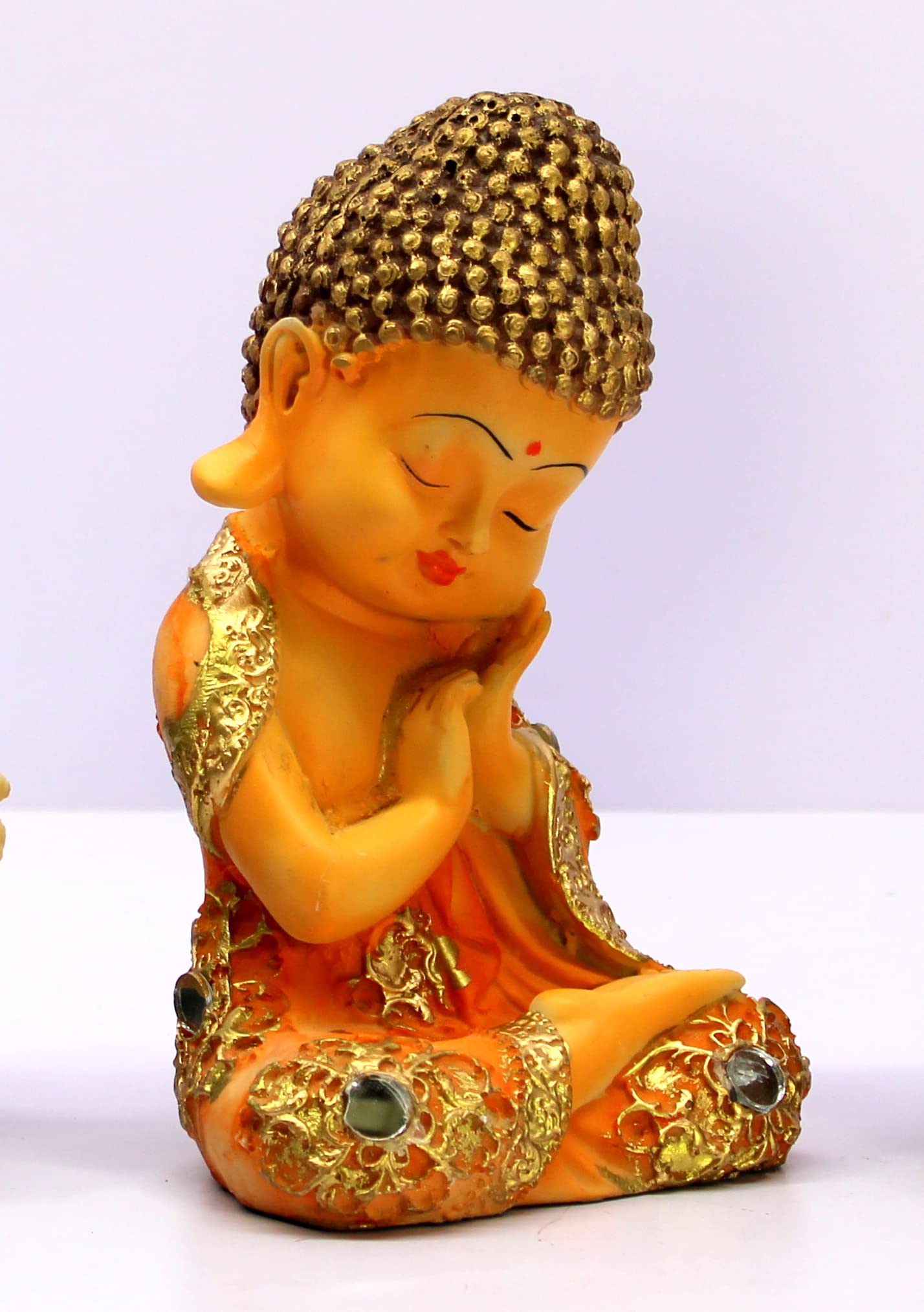 eSplanade Smiling Happy Baby Buddha Monk Statues | Feng Shui Monk Figurine Showpieces - Set of 4 | Home Decor | Resin - 7" Inches - Multi