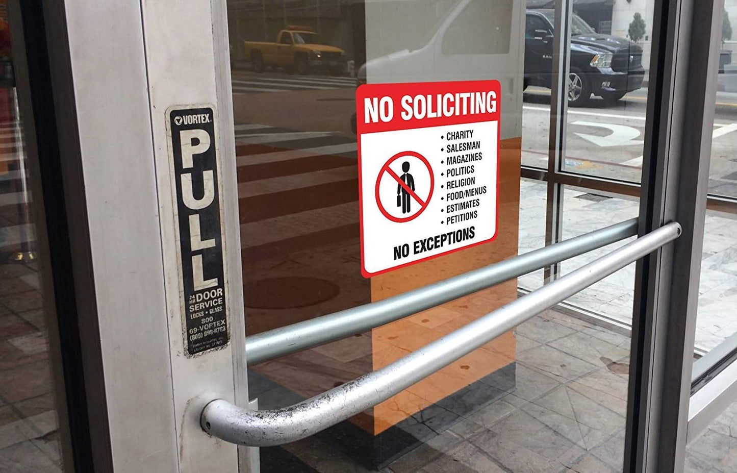 eSplanade No Soliciting Sign Decal Sticker Deters Solicitors Indoor & Outdoor Use Waterproof