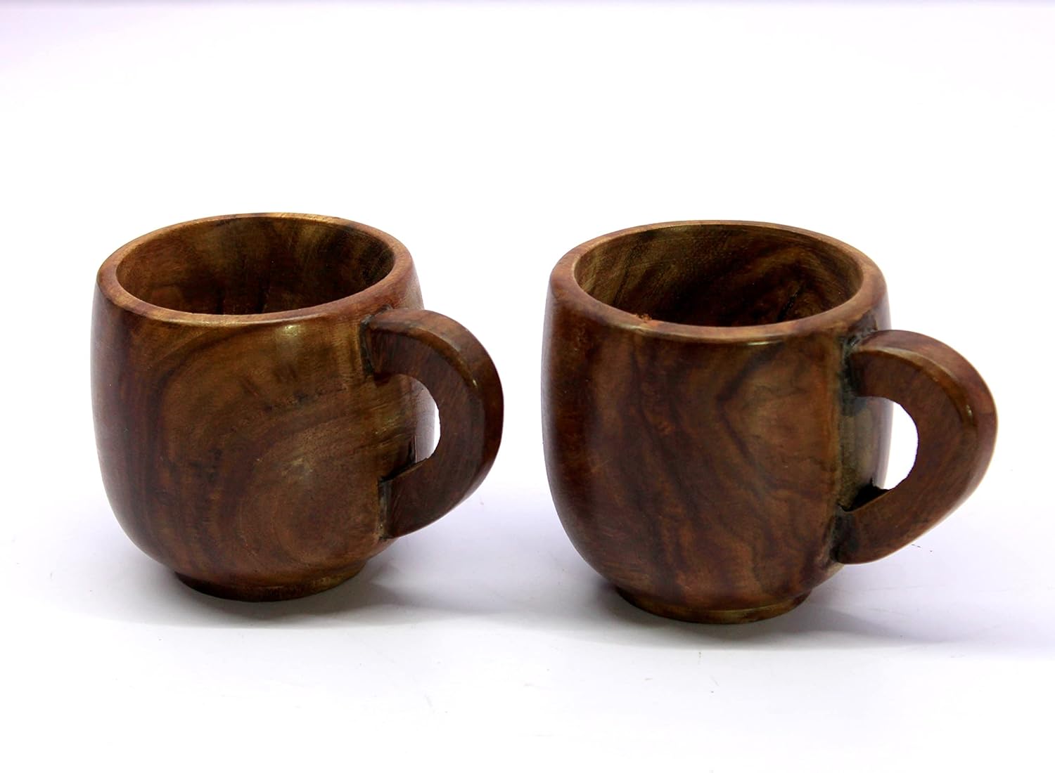 KLEO Wooden Tea & Coffee Cups Mugs | Set of 2-150 ml approx. - Wood - 2.5" & 4" Dia. - Brown