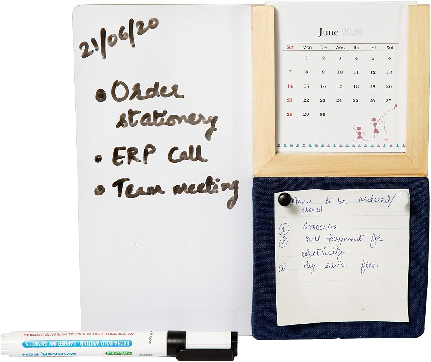 IVEI Warli Desk Calendar with Whiteboard, Pin Board & Pen Holder - Table Top Calendar Set - All-in-one Calendar Desk Organizer - Innovative gift for Office Desk Decor, School, Home