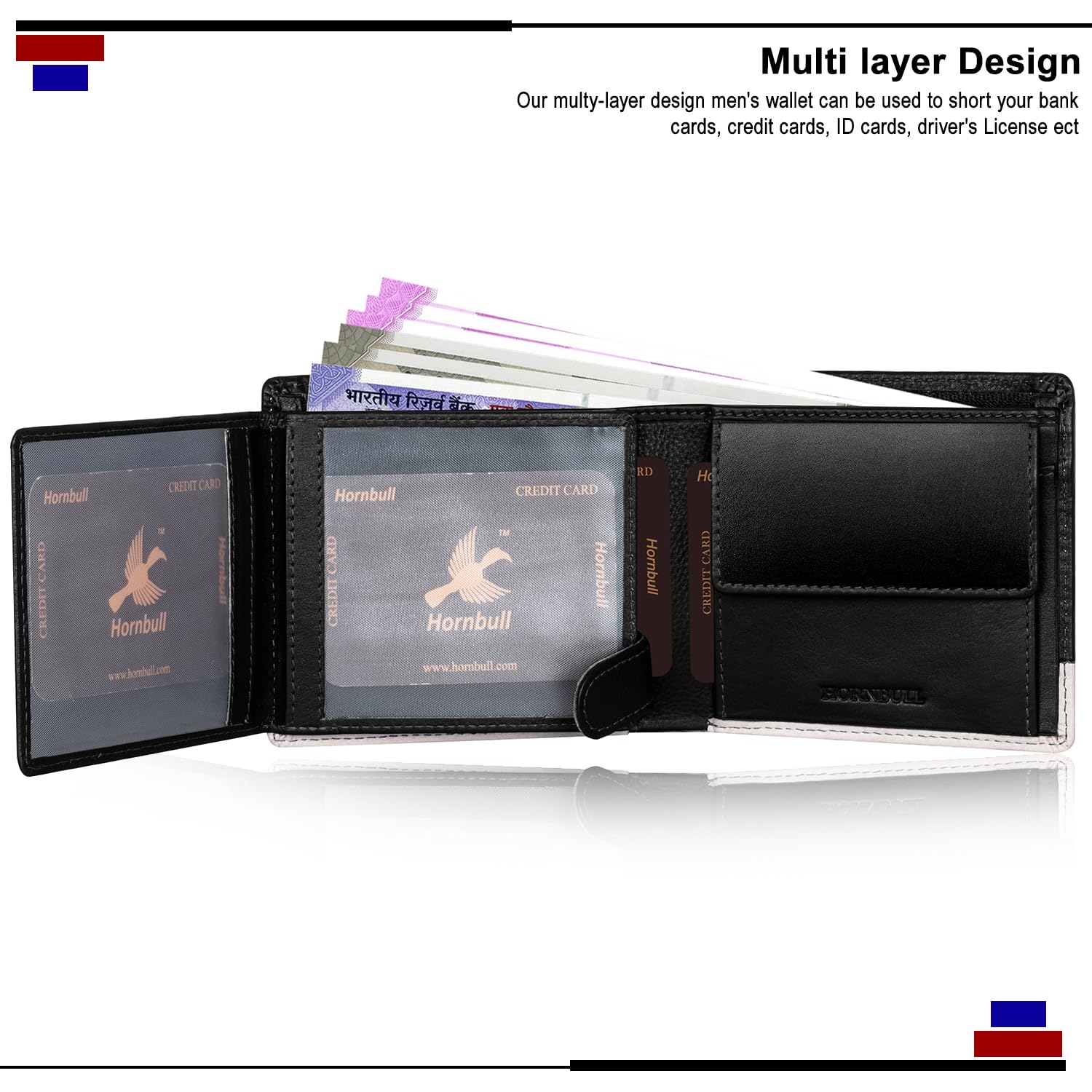 HORNBULL Jackson Leather Wallet for Men | Genuine Leather Wallet with RFID Blocking | Wallets for Boys | Mens Gift Wallet Black Nappa