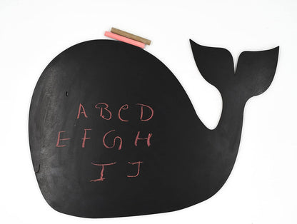 IVEI Wooden Whale Shaped Black Board for Kids - Mini Black Slate Board for Kids' Learning - Chalkboard for Decoration - Kids Black Board with Chalk & Duster for Drawing & Writing (10 Chalks)