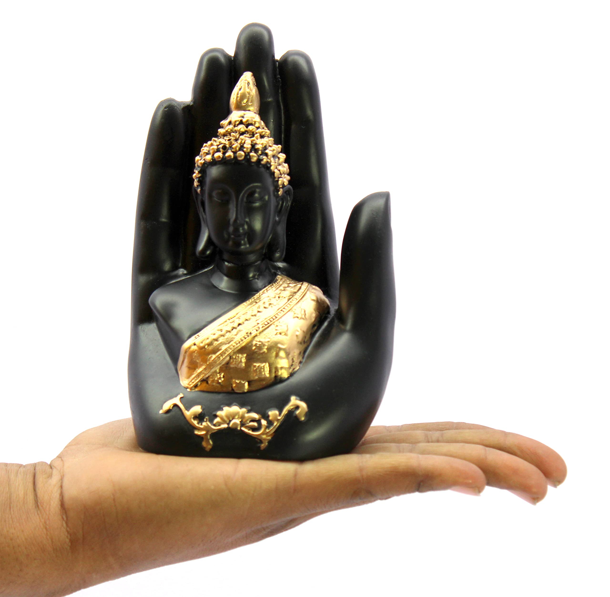 ESPLANADE Buddha Showpiece for Home Decor | Resin Palm Buddha Statue for Living Room, Office Table | Tibetan Decorative Items, Antique Idol & Figurine for Room Decor | Housewarming Gifts