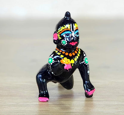 eSplanade - Black Painted Brass - (3") 7.5 cms - Laddoo Gopal Baby Krishna Kishan Baby Krishna Thakurji Murti Idol Statue Sculpture