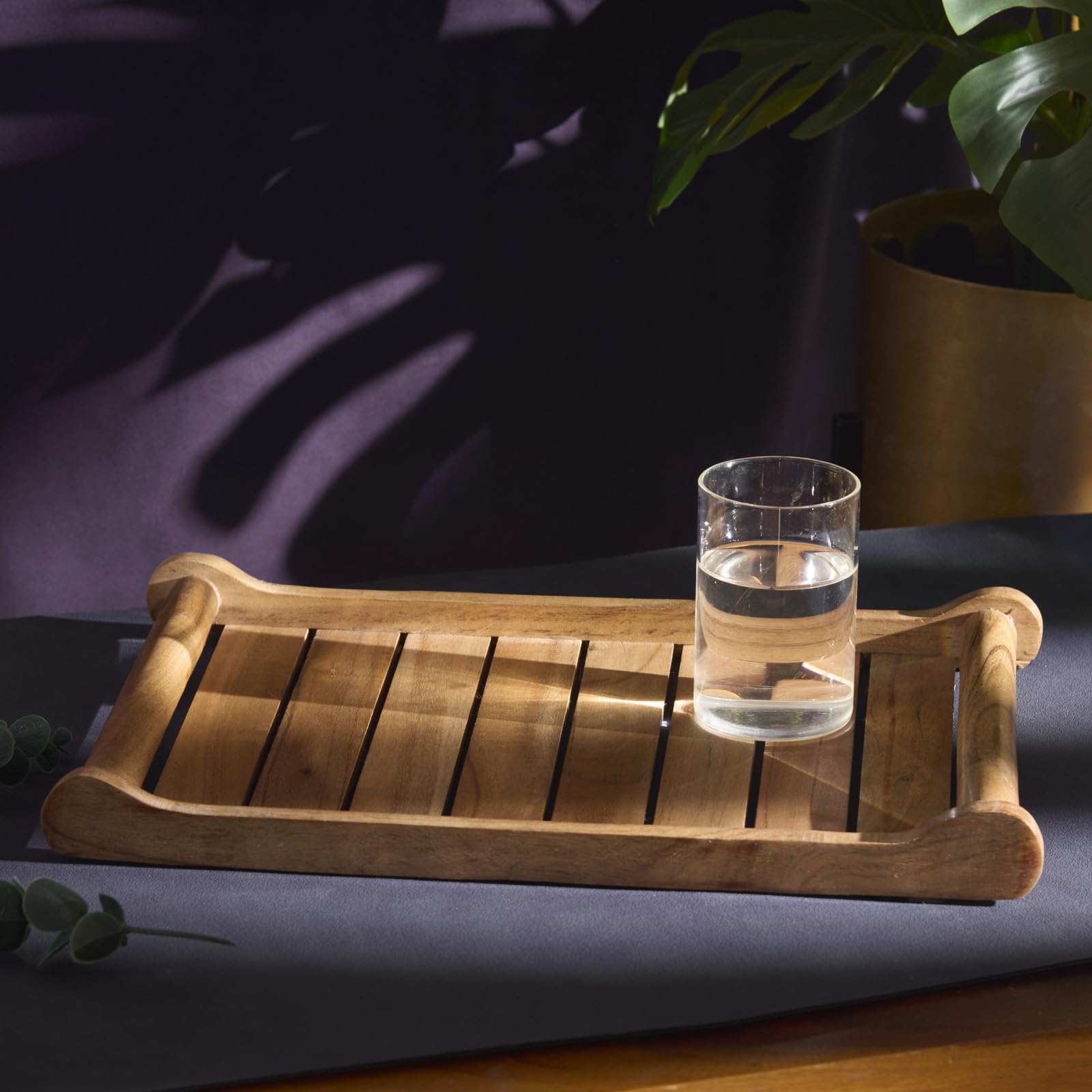 Wooden Rectangular Serving Tray - Large Teak Wood Tray for Home, Kitchen, Restaurant, Office Organizer, Dining Table | Eco-Friendly & Durable