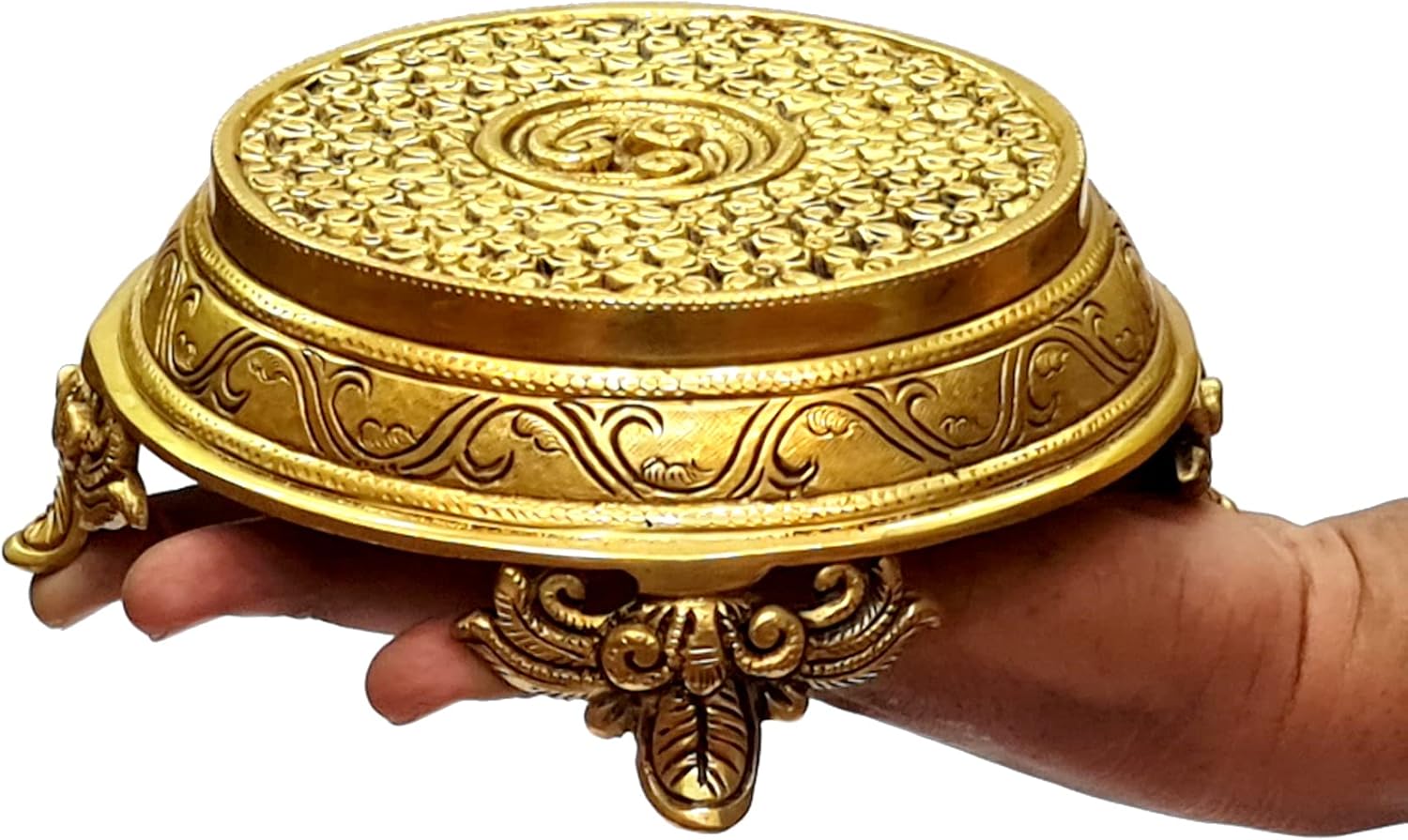 eSplanade Brass Decorative Round Pooja God Stool | Brass Chowki | Home Decor Sitting Table - 7" Inches