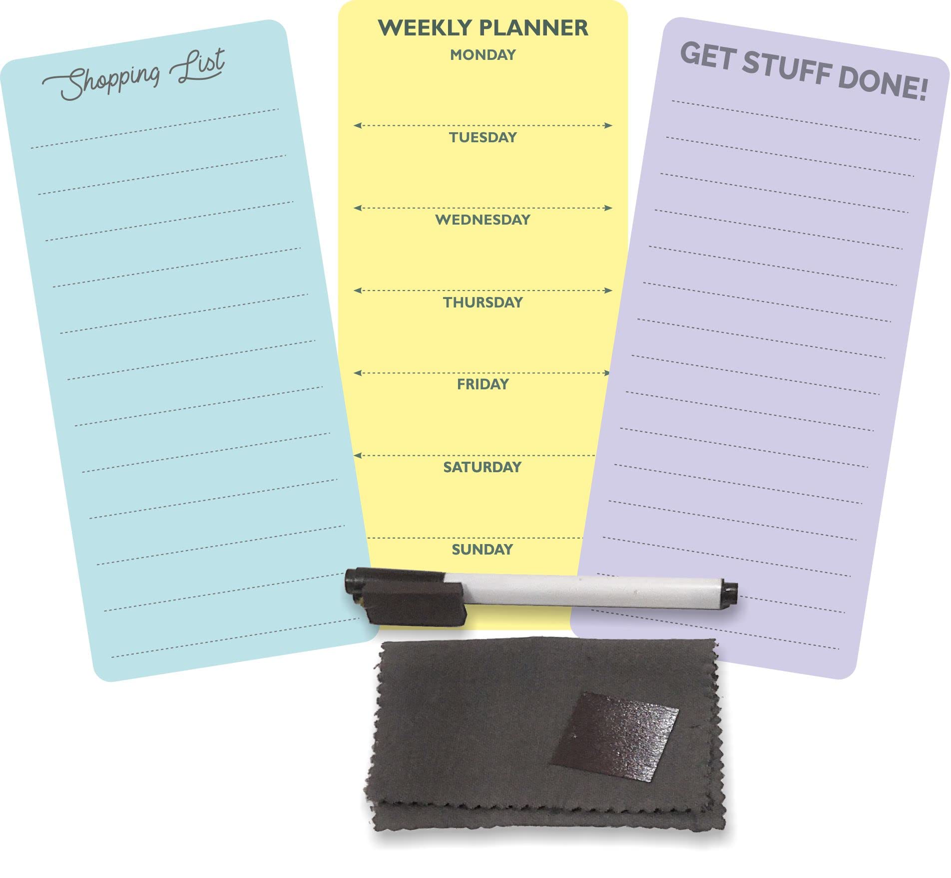 XOXOMags Mini Fridge Magnet Write-Erase Planner Board - for Daily and Weekly Tasks, Meal Planner, Organizer, Shopping Checklists for Home and Office (Pastel & Rainbow combo)