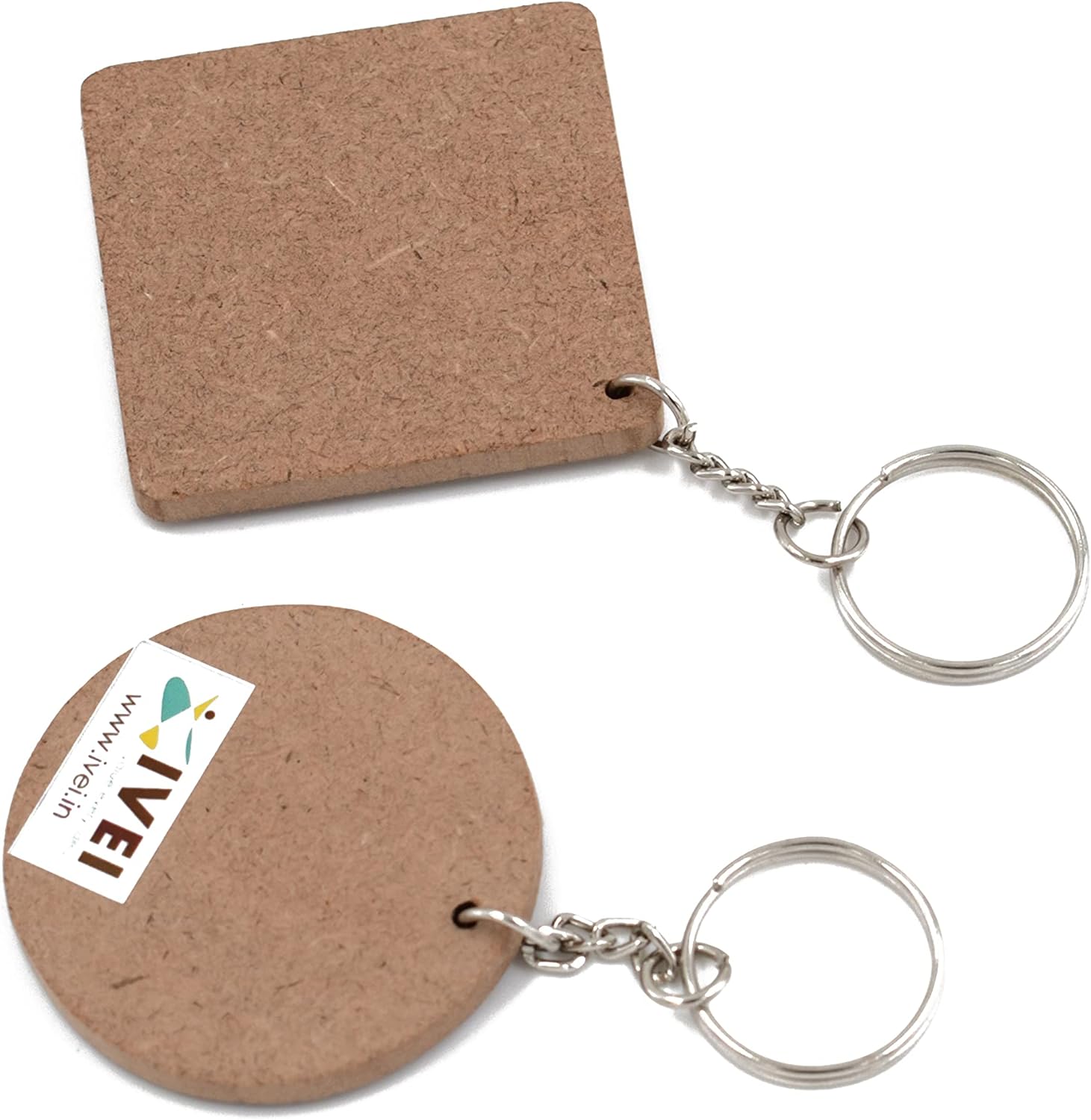IVEI DIY MDF Key Chains Wood Sheet Craft - MDF Plain Square Shaped Key Chains for Painting Wooden Sheet Craft - Set of 20-2 in X 2 in for Decoupage MDF Plains, Resin Artwork & Decoration (Multi-shaped)