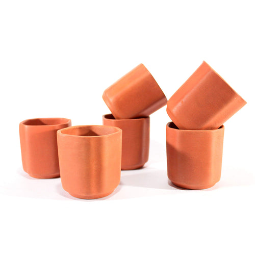 KLEO Clay Glasses Reusable Kullad (Set of 6) - Terracotta Glasses Tea Coffee Cups Drinkware Kullad (Octagonal Shape)