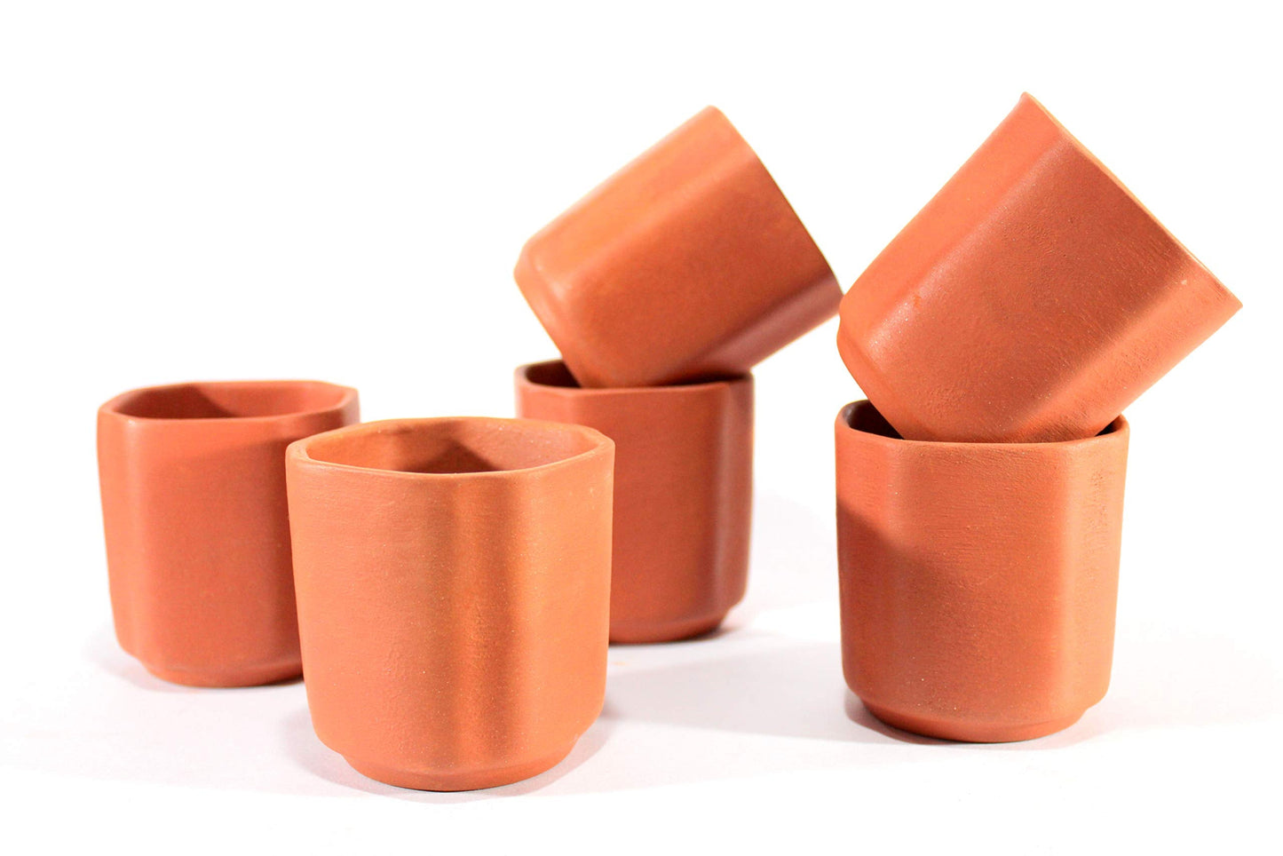 KLEO Clay Glasses Reusable Kullad (Set of 6) - Terracotta Glasses Tea Coffee Cups Drinkware Kullad (Octagonal Shape)