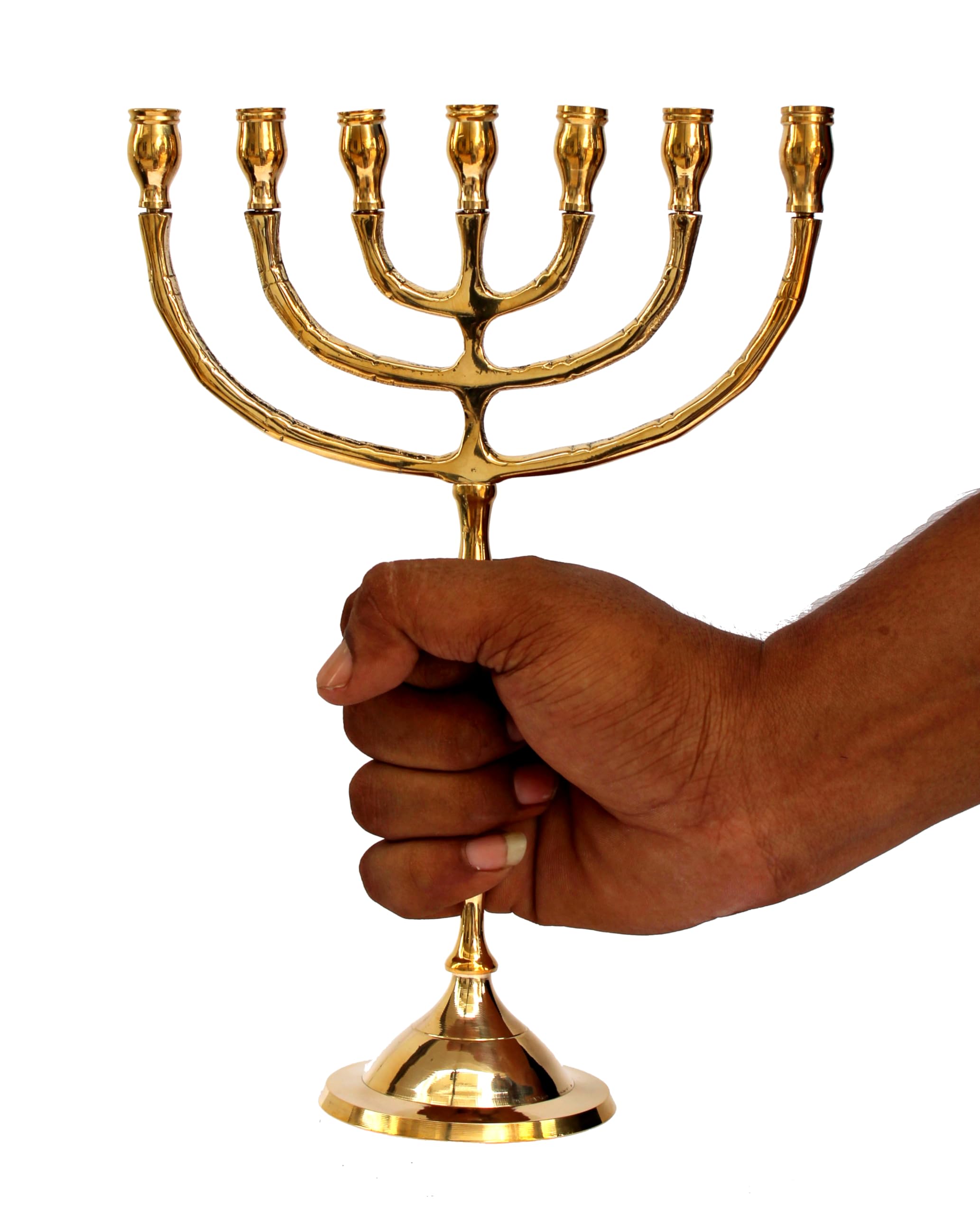 eSplanade Pure Brass Menorah 7 Branched Candle Holder | Table Centerpiece & Jewish 7 Branch Candlestick Candle Holder for Home Decor,Wedding,Church,Diwali Decoration and Gifting