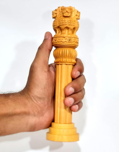 eSplanade Wooden Ashok Stambh/Ashoka Stambh (Stoop) Pillar | National Emblem India Memento Statue Showpiece - Gift for Home Decorative, Office, Table Decoration (8" Inches)