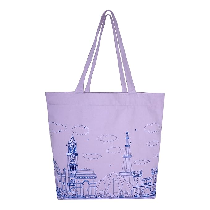 SKAPADORO Canvas Big Zip Printed Handbag Tote,100% Cotton, Inner pocket, Ecofriendly Bag for Women, Travel College Beach Shopping, Easy to Wash Everyday Shoulder Bag - Quirky Desi Graphic Designs