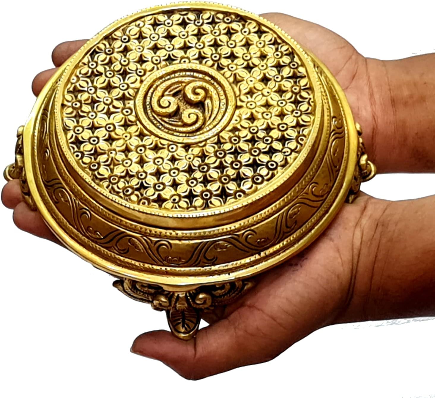 eSplanade Brass Decorative Round Pooja God Stool | Brass Chowki | Home Decor Sitting Table - 7" Inches