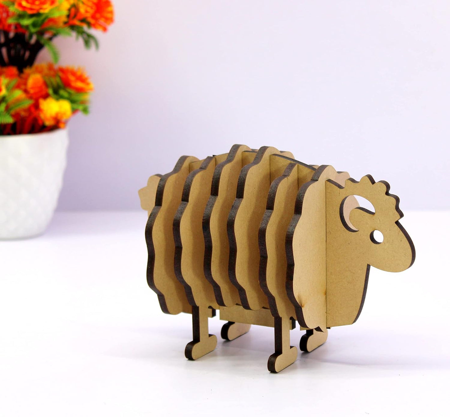 eSplanade DIY Craft MDF Decoupage Coasters - Set of 6 /Table Coasters/for Craft/Activity/Simple Animal Shape Decoupage/Painting/Resin Work/Hedgehog & Sheep shape