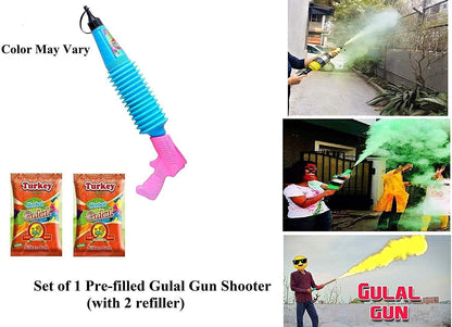 TOTA Herbal Holi Magic Gulal Shooter/ Pichkari Gun|Pack of 1 Prefilled Gun & 2 Refill (Gun Colour May Vary)