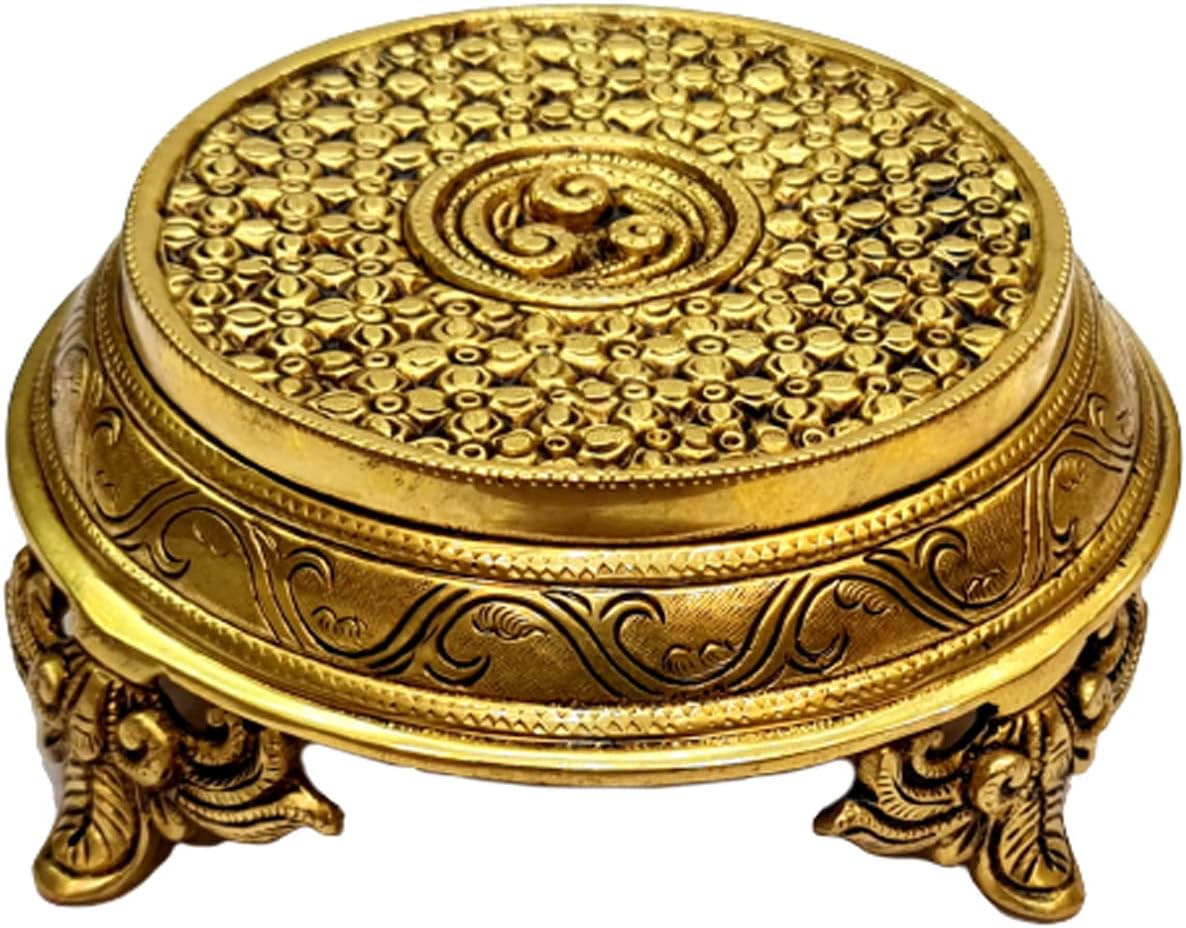 eSplanade Brass Decorative Round Pooja God Stool | Brass Chowki | Home Decor Sitting Table - 7" Inches