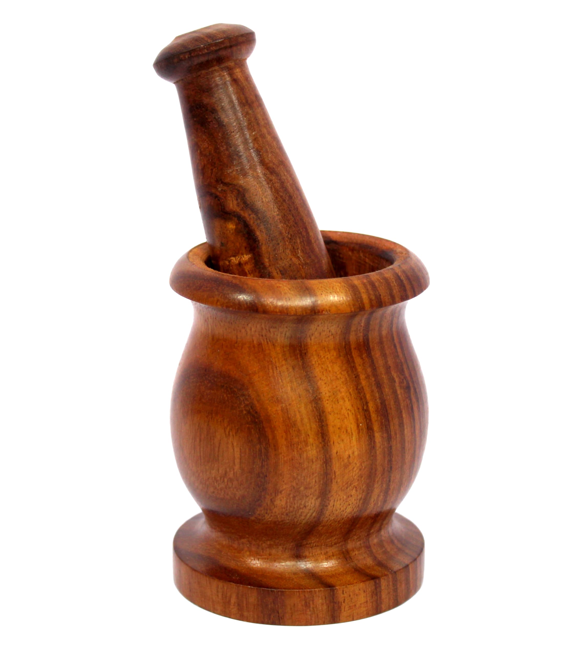 KLEO Wooden Grinder Masher for Spices & Medicine | Okhli Musal Set | Mortar Pestle Set | Imaam Dasta, Kharal, Khalbatta for Kitchen (‎Indo 3.5IN Okhli)