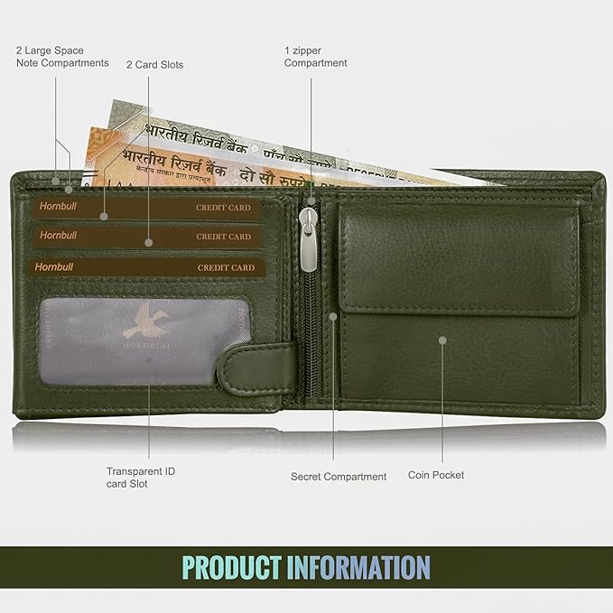 HORNBULL Andy Green Wallet for Men | Genuine Leather Wallet with RFID Blocking | Gift for Men