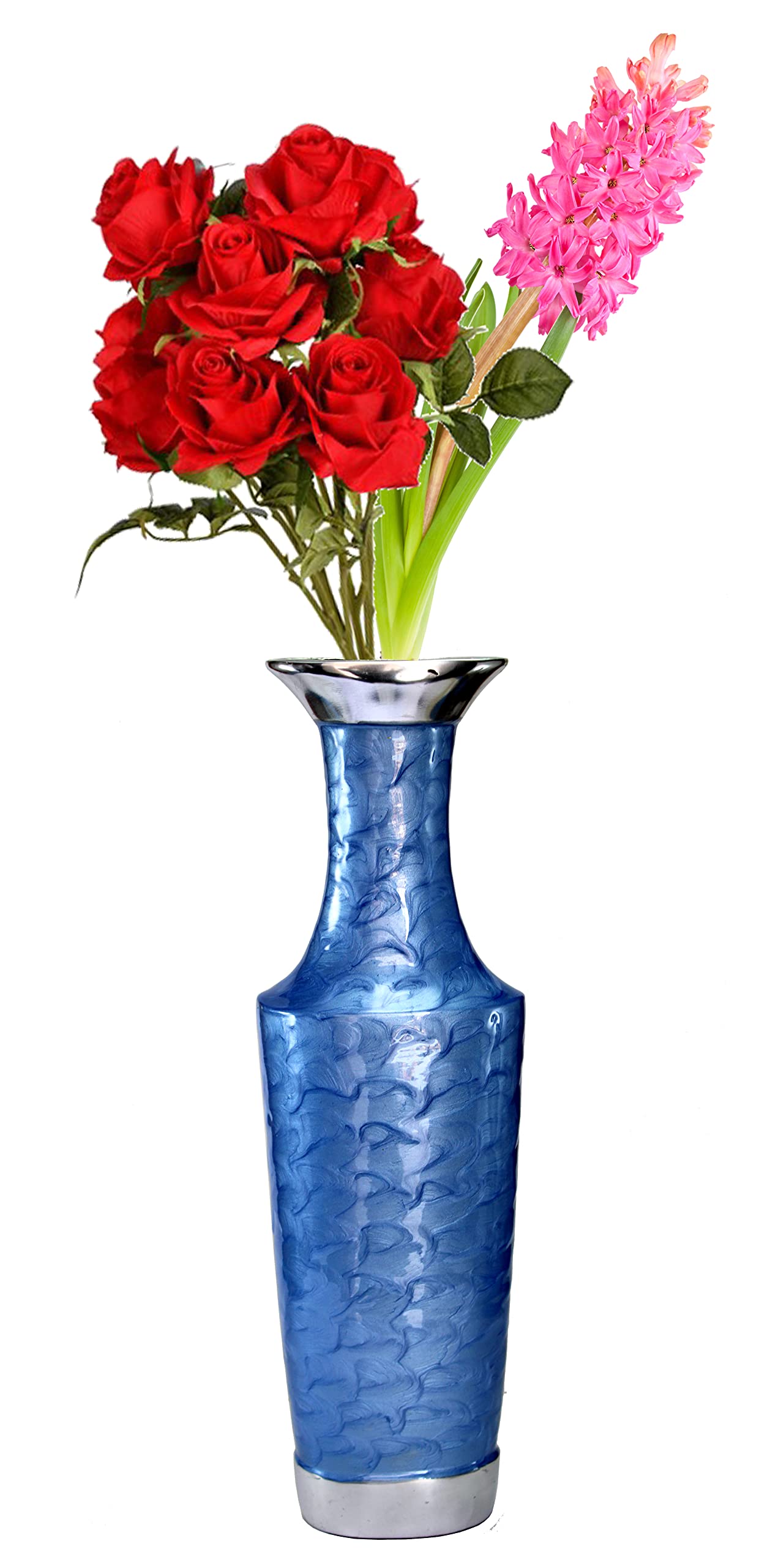Esplanade Metal Flower Vase Flower Pot Holder - Decorative Showpiece - Home Decor - Blue - 16" Inches
