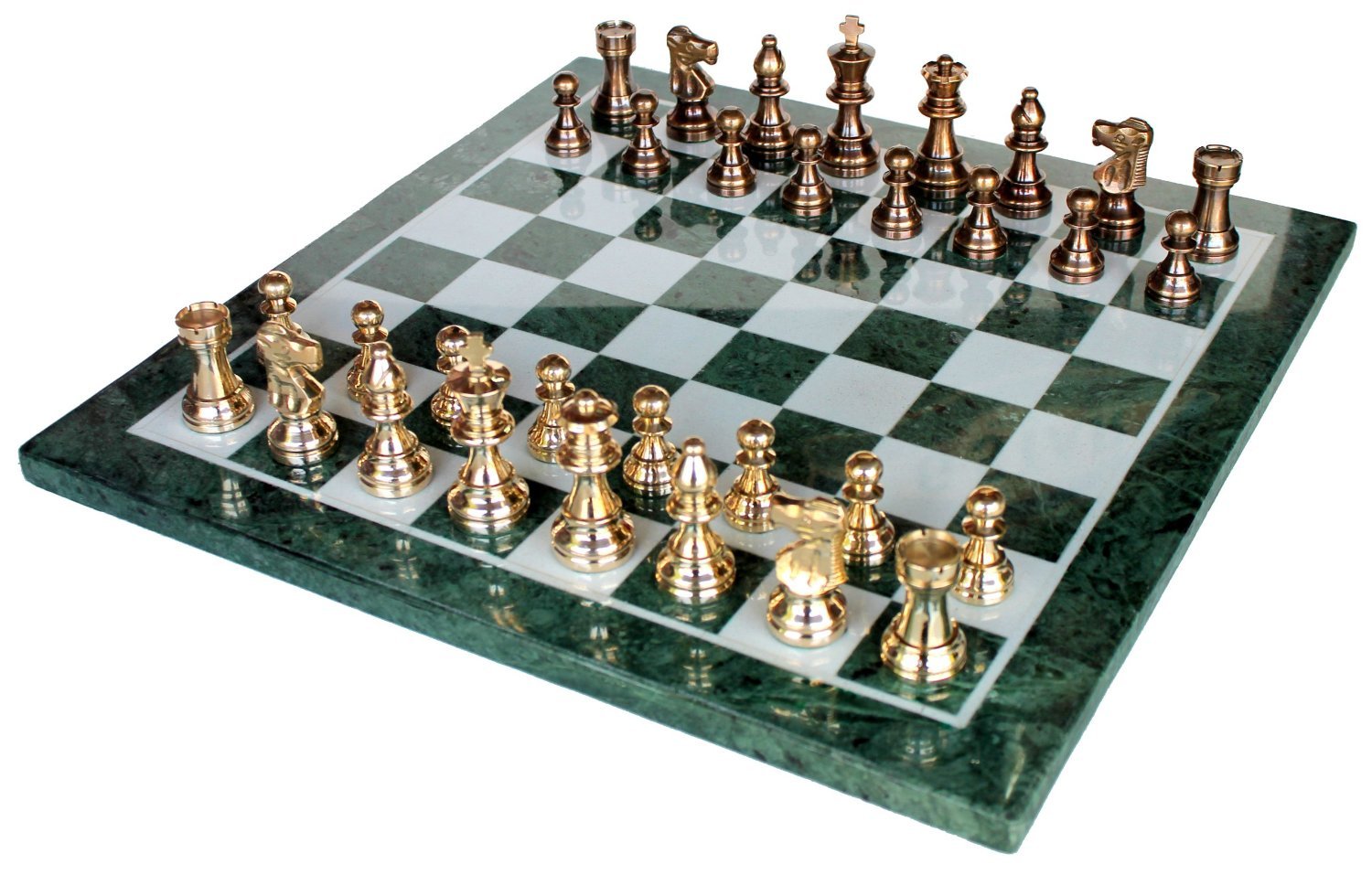 StonKraft Collectible Black Marble and Malachite Chess Board Set + Wooden Brass Combo Chess Pieces - Decorative Stone Chess - Home Decor