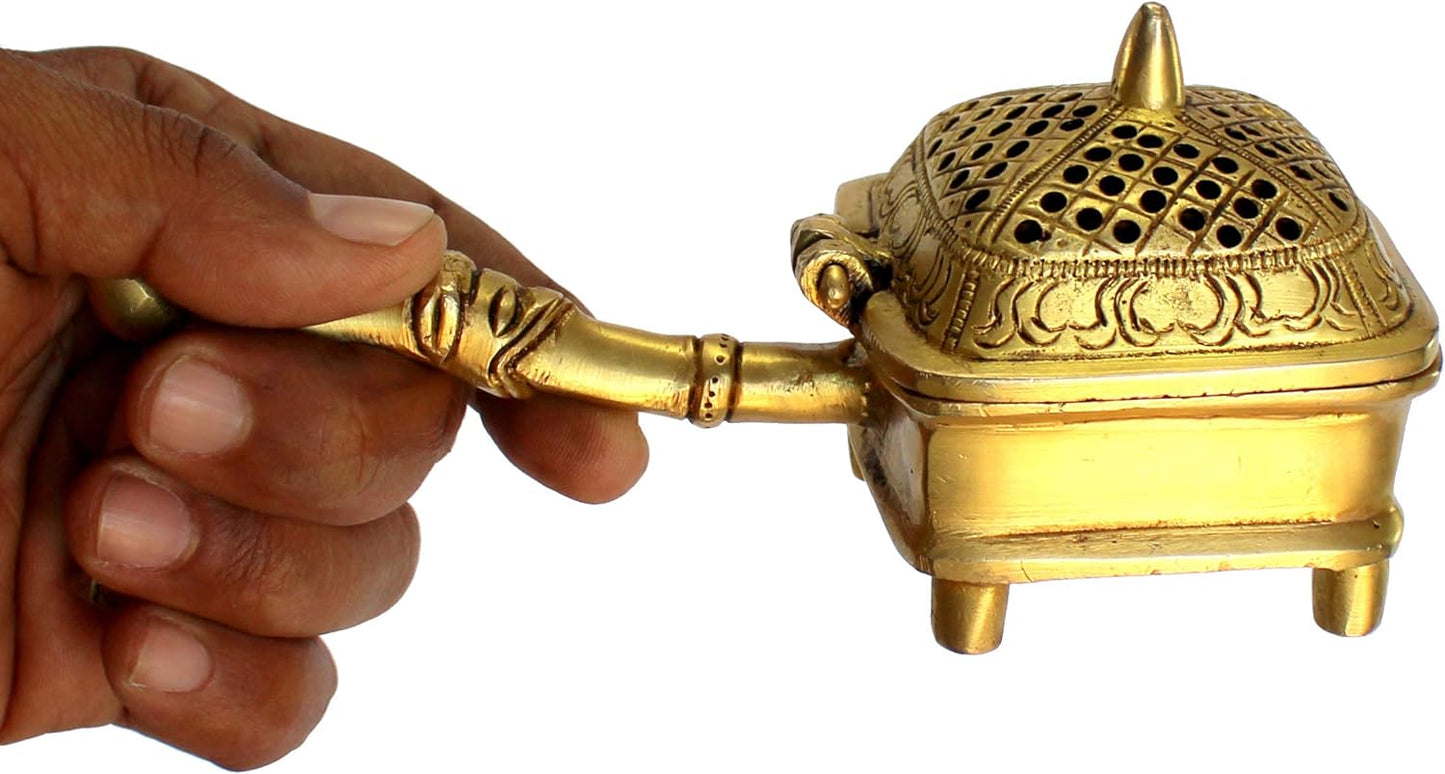 ESPLANADE Brass Incense Burner Dhoop Dani Stand with Handle- 15 Cms(Square)