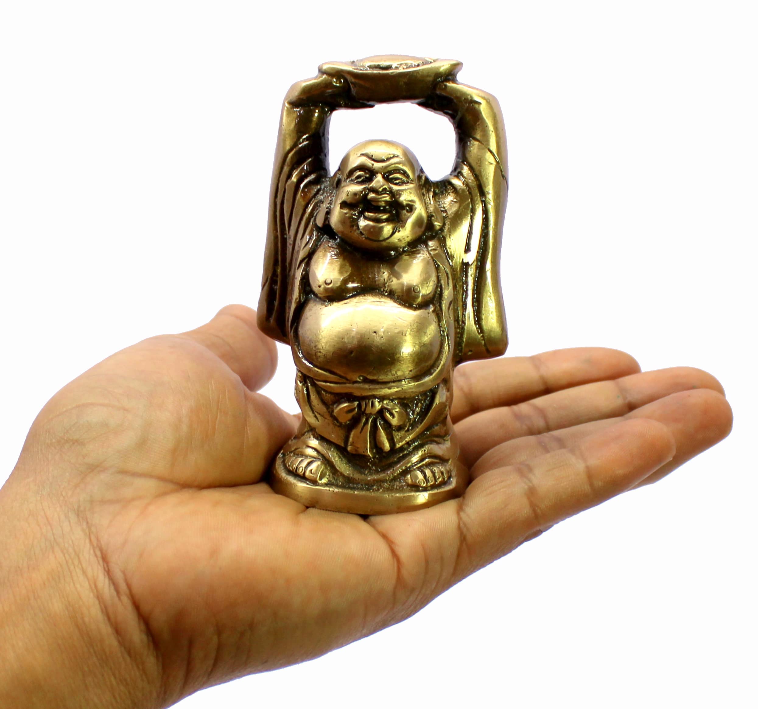 ESPLANADE Laughing Buddha Statue for Money, Wealth & Good Luck | Brass Home Decor Item for Living Room, Office Desk | Feng Shui Figurine, Vastu Show Pieces, Kuber Statue | Gift for House Warming, 3.5"