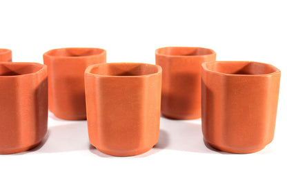 KLEO Clay Glasses Reusable Kullad (Set of 6) - Terracotta Glasses Tea Coffee Cups Drinkware Kullad (Octagonal Shape)